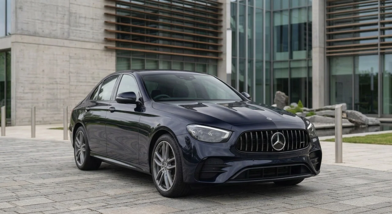 Executive chauffeur opening a Mercedes car door